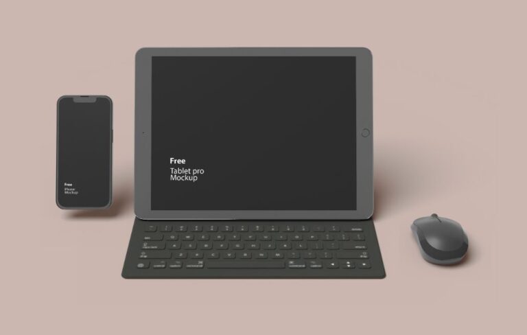 iPad Pro With iPhone And Keyboard Mockup