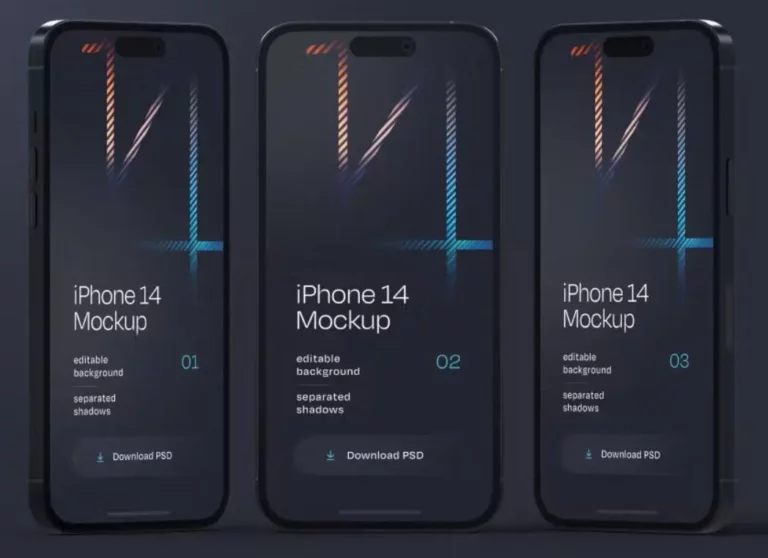 6 Dark iPhone 14 Pro Mockups PSD