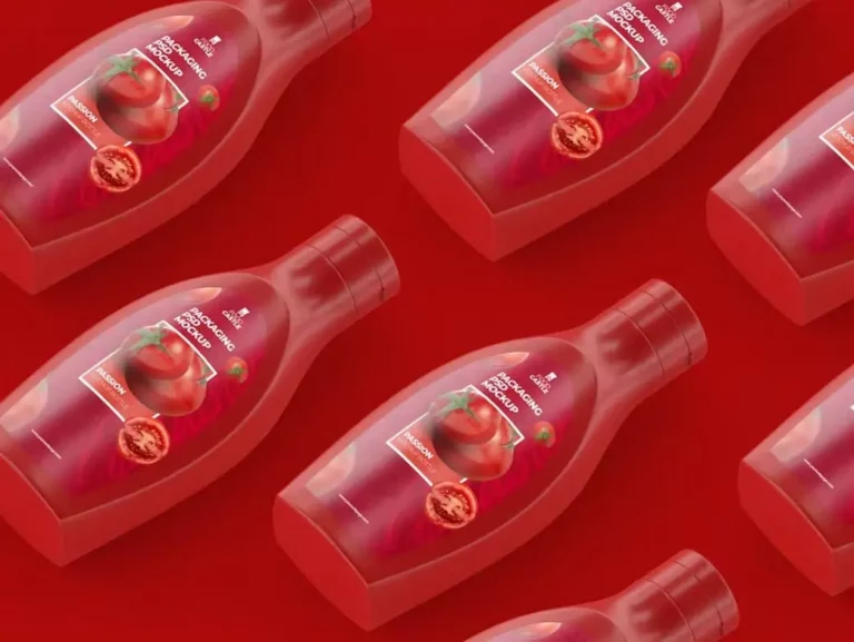 Isometric Sauce Bottles PSD Mockup