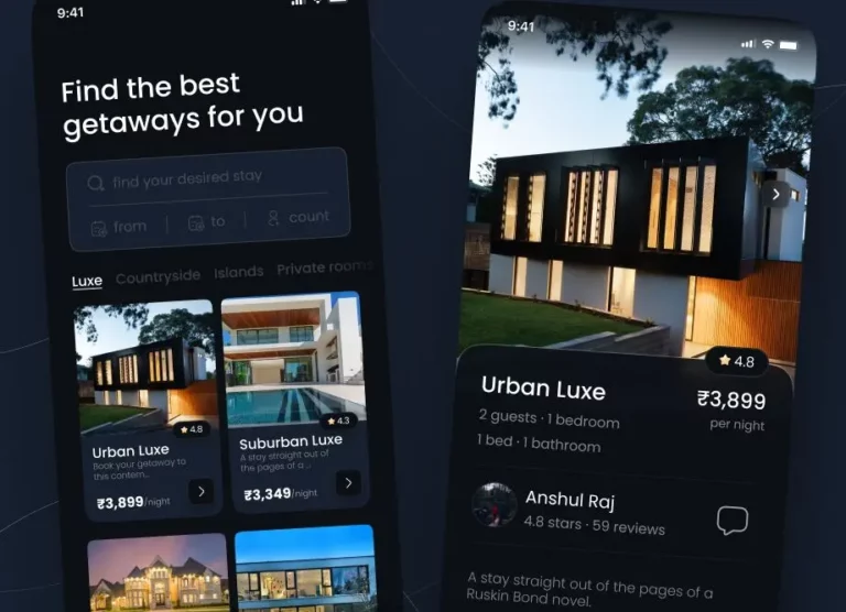 Dark Hotel Booking App UI Figma