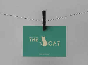 Card Clipped On Rope Mockup PSD