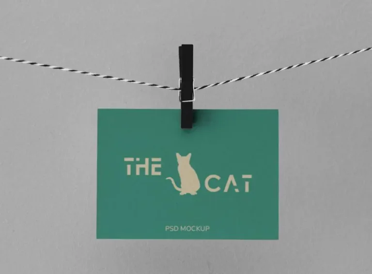 Card Clipped On Rope Mockup PSD