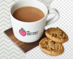 Realistic Coffee Cup & Cookies PSD Mockup