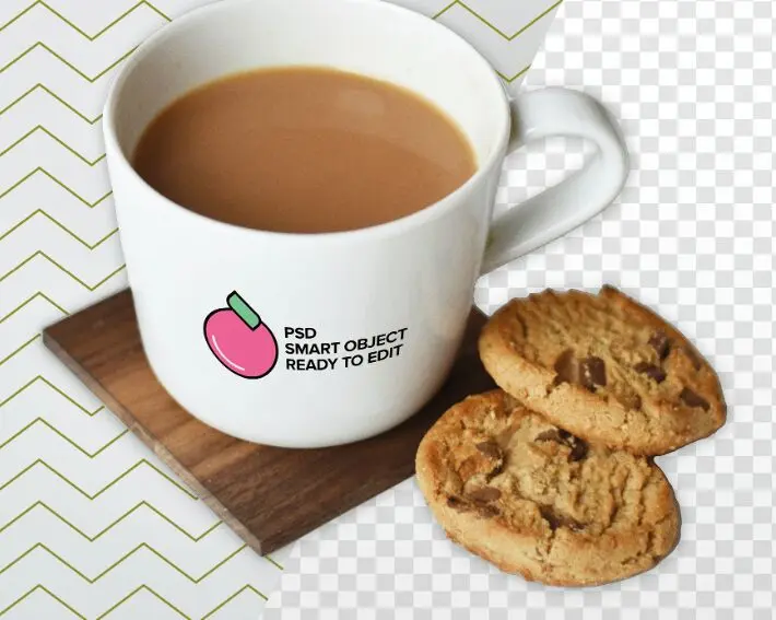 Realistic Coffee Cup & Cookies PSD Mockup