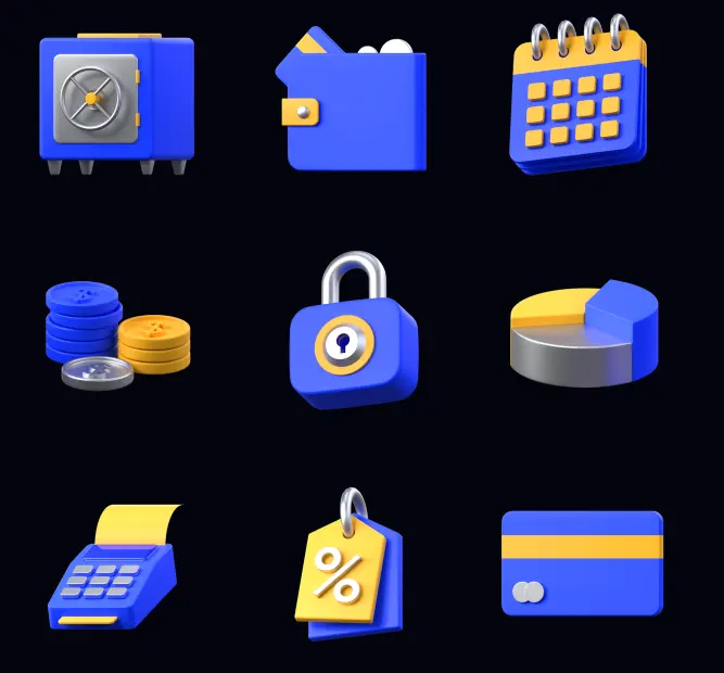 9 Finance 3D Icons Figma