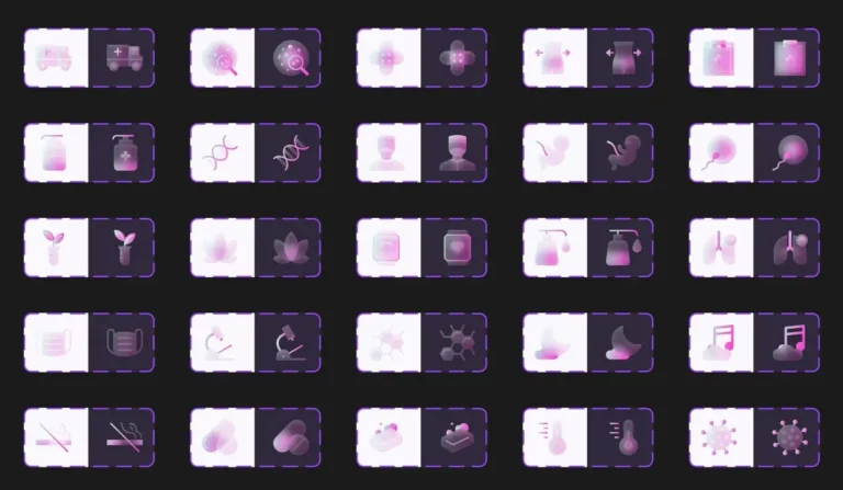 25 Glassmorphism-style Health & Wellness Icons
