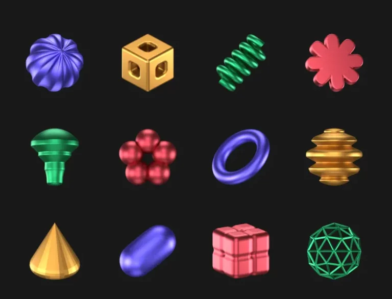 15 Abstract 3D Shapes In 4 Colors