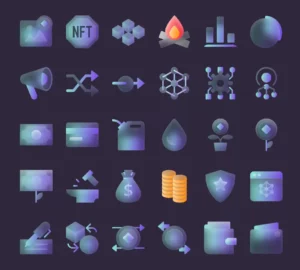 30 Glassmorphism-style Crypto & Web 3 Icons