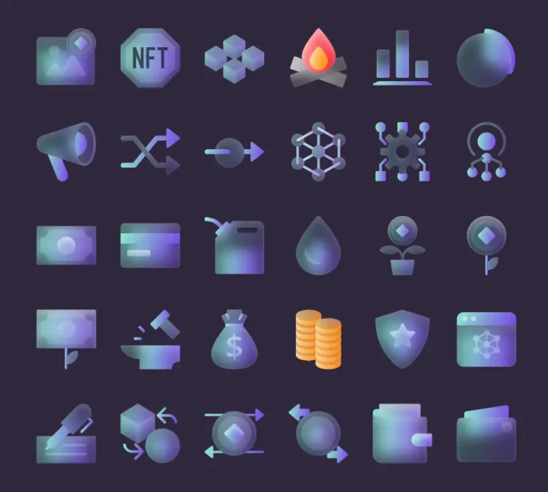 30 Glassmorphism-style Crypto & Web 3 Icons