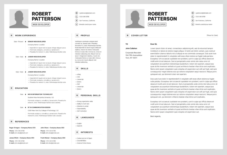 A4 & US Letter Resume CV Template Figma
