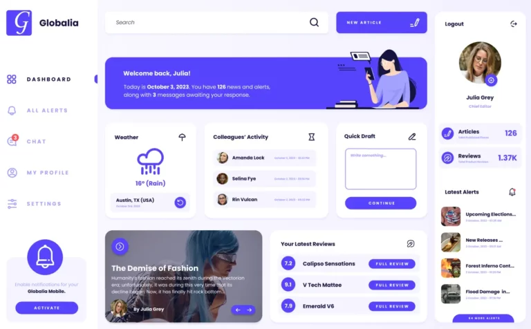 Globalia Minimal Dashboard Figma Template