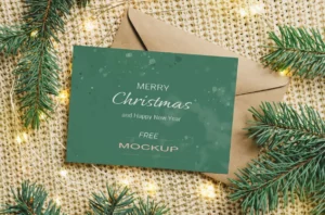 Merry Christmas And Happy New Year Greeting Card PSD Mockup