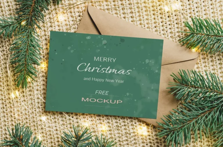 Merry Christmas And Happy New Year Greeting Card PSD Mockup