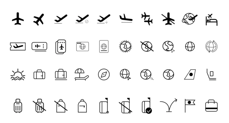 40 Monochrome Travel Icons Figma