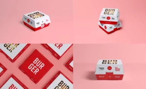 Burger Square Box Packaging PSD Mockup