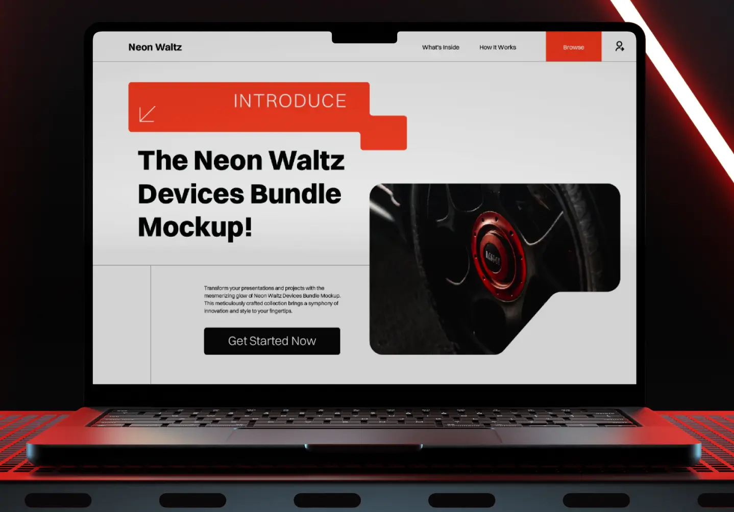 Free Neon Light MacBook Pro Mockup Figma TitanUI