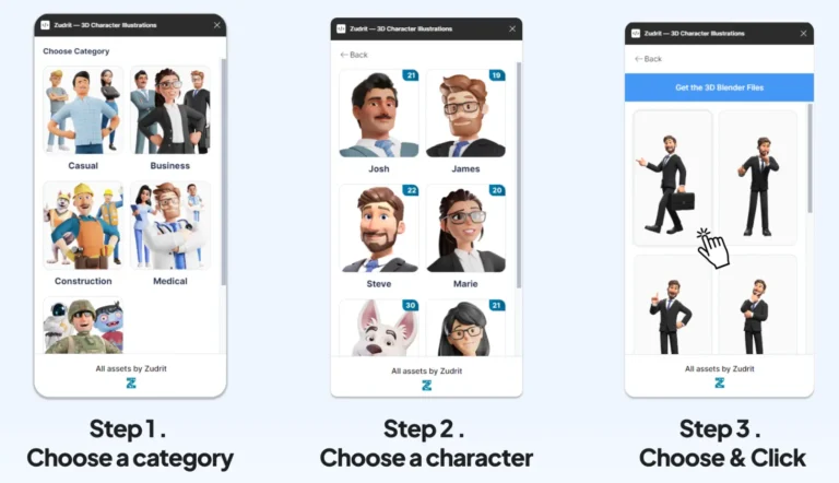 600+ 3D Character Illustrations Figma