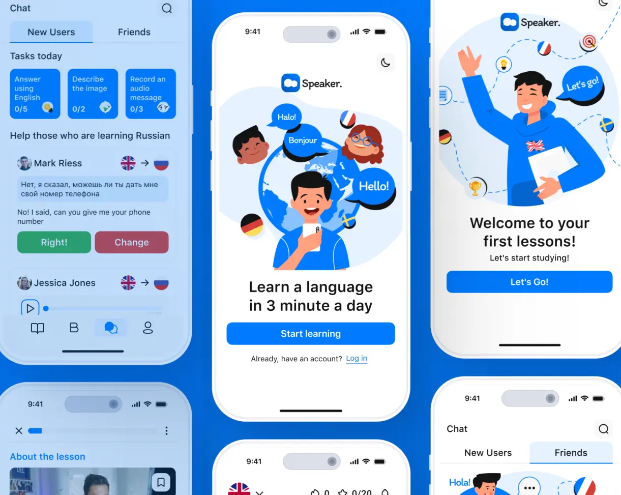 Download Free Language Learning App UI Kit Figma - Free Mobile UI