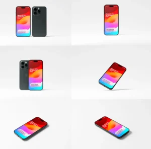 8 Hi-res iPhone 15 Pro PSD Mockups