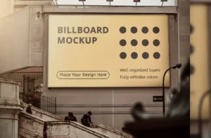 Realistic Town Wall Billboard PSD Mockup