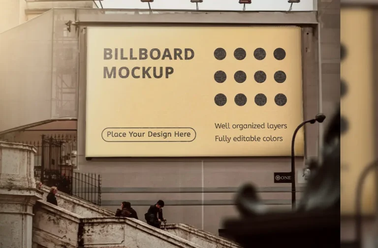 Realistic Town Wall Billboard PSD Mockup