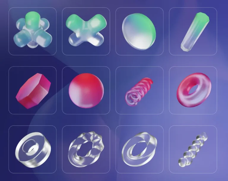 3D Glassmorphism-style Illustrations & Shapes Pack