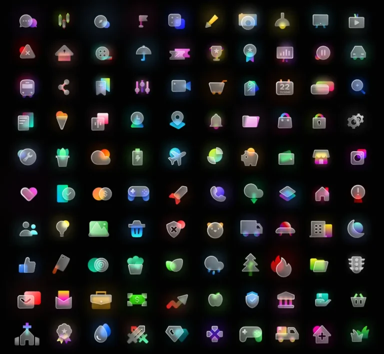 100+ Glassmorphism Style UI Icons Figma