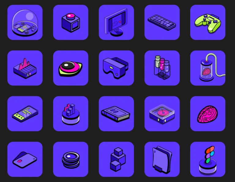 20 Comic Style Isometric Illustrations Figma