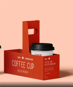 Realistic Coffee Cup & Cup Holder PSD Mockup