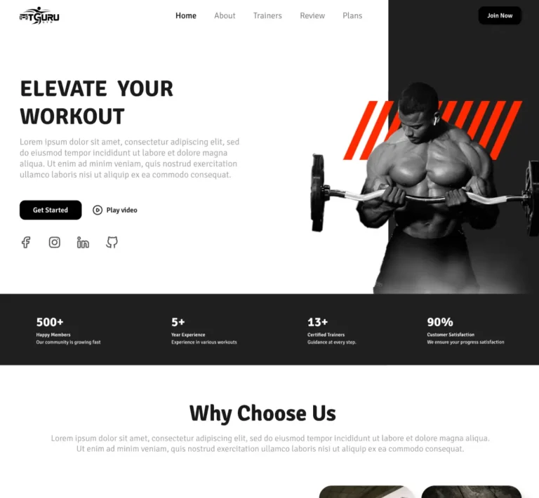 Clean GYM Website Template Figma