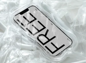 iPhone Wrapped In Plastic PSD Mockup