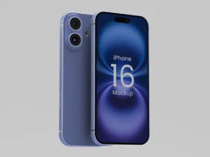 Standing iPhone 16 Mockup PSD