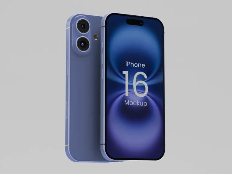 Standing iPhone 16 Mockup PSD