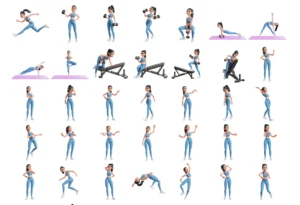 3D Cartoon Gym Sports Woman Illustrations