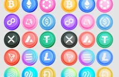 3D Crypto Coin Icons in 2 Camera Angles