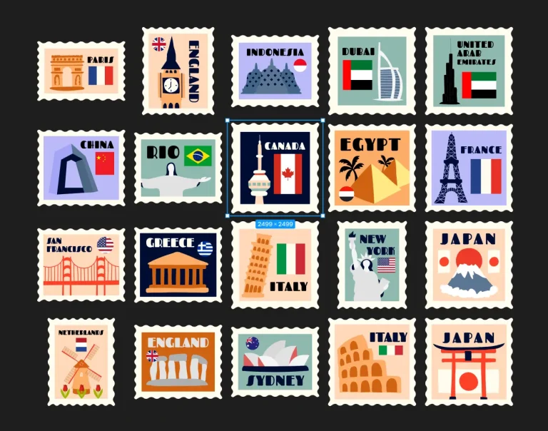 20 Free Flat Landmark Stamps