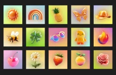 3D Summer-Themed Glassy Icons