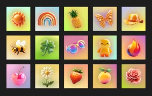 3D Summer-Themed Glassy Icons