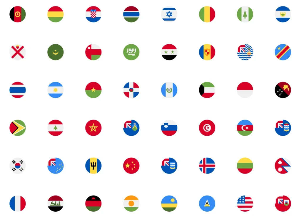 Country Flag Icons in Round and Rectangular Styles