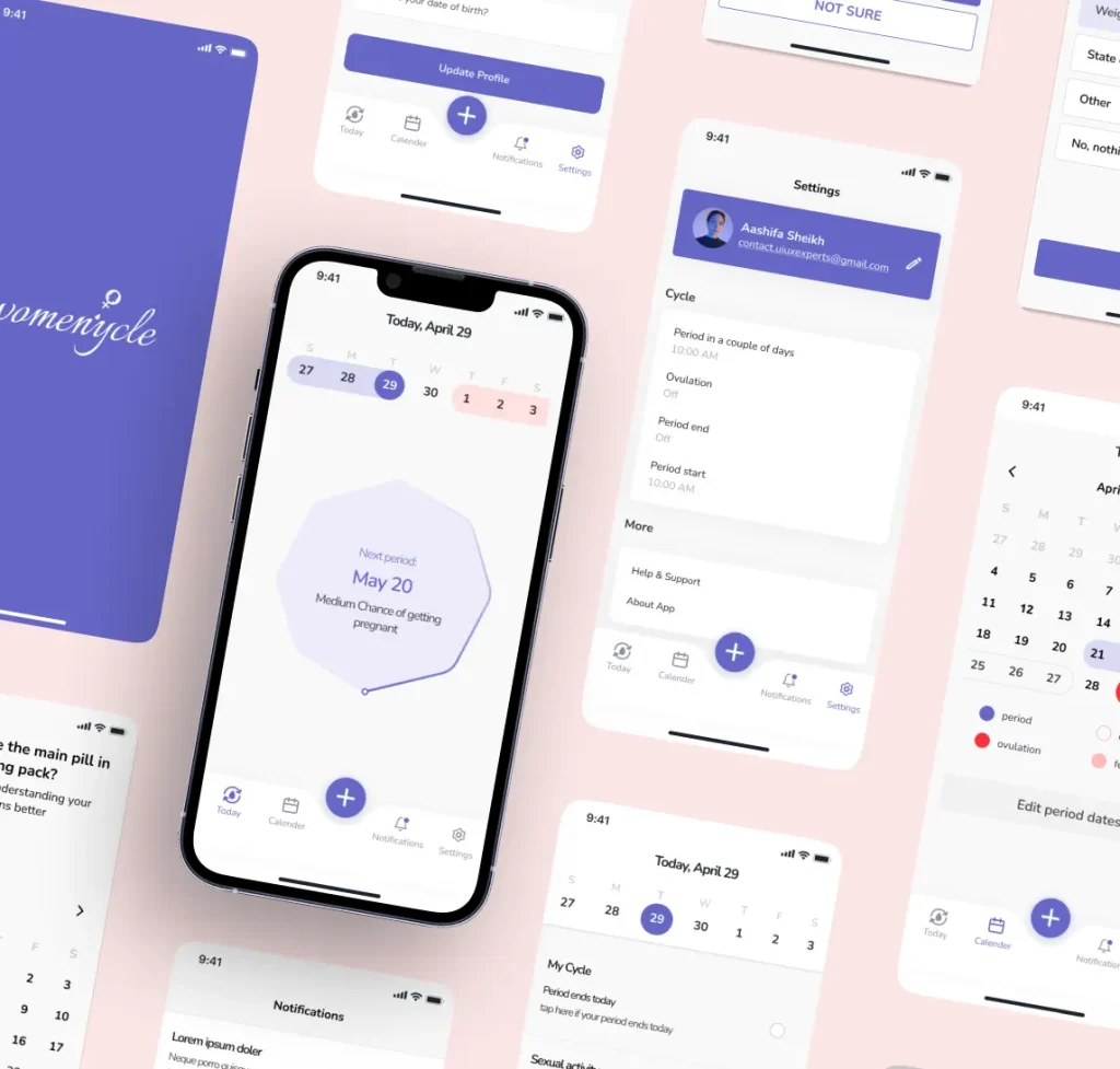 Modern Period Tracking App UI Kit for Figma