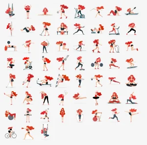 60+ Fitness Woman Illustrations for Gym, Yoga & Swim UI