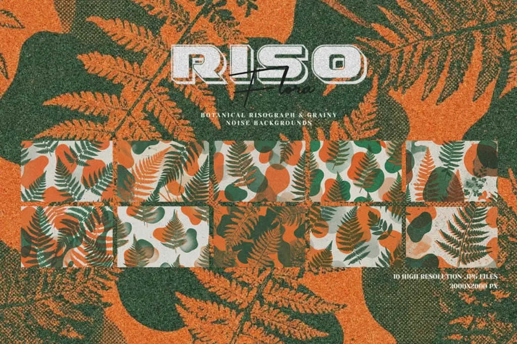 10 Free Vintage Risograph Botanical Noise Backgrounds for Eco Branding