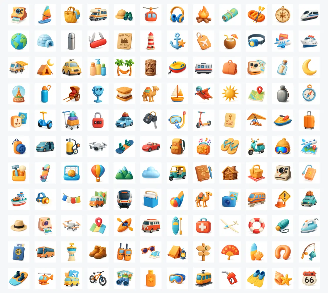 120+ Free 3D Travel & Holiday Icons