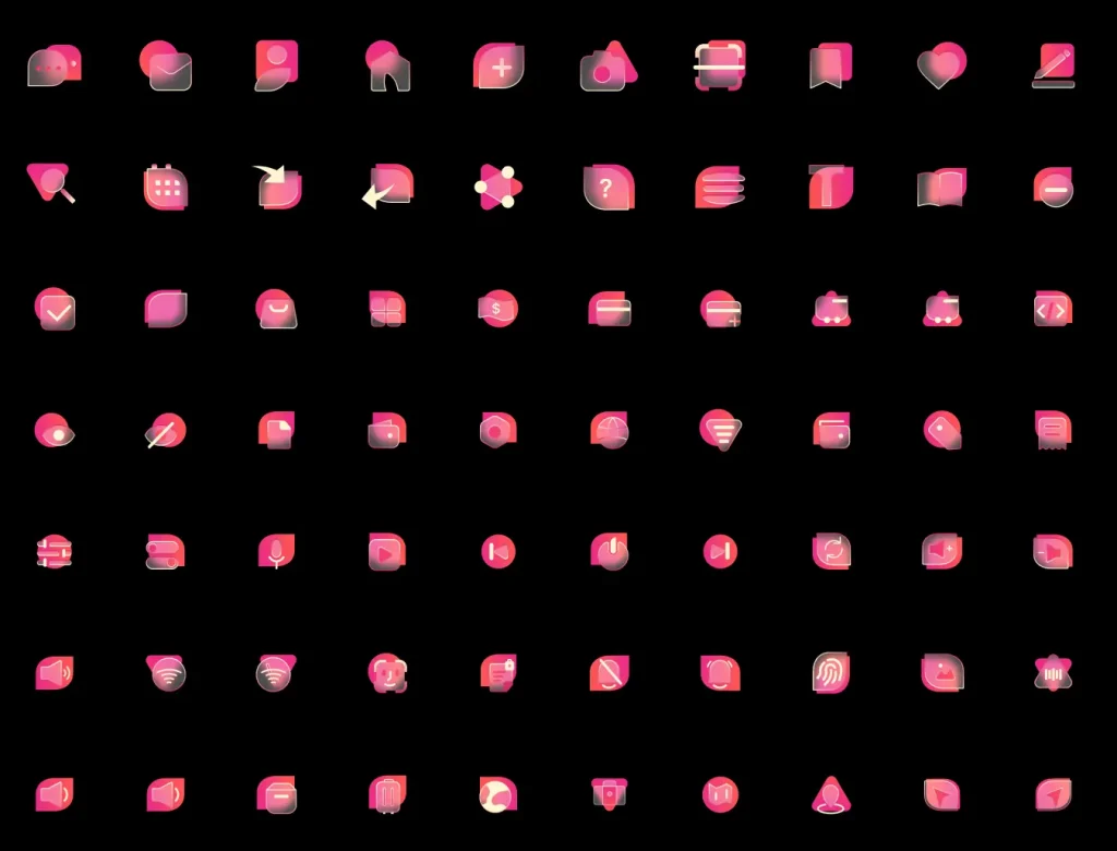 81 Pink Glassmorphism Icons for Figma