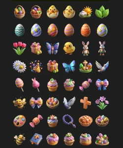 48 Easter Icons in 3D Style (Figma)
