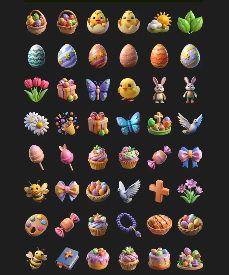 48 Easter Icons in 3D Style (Figma)