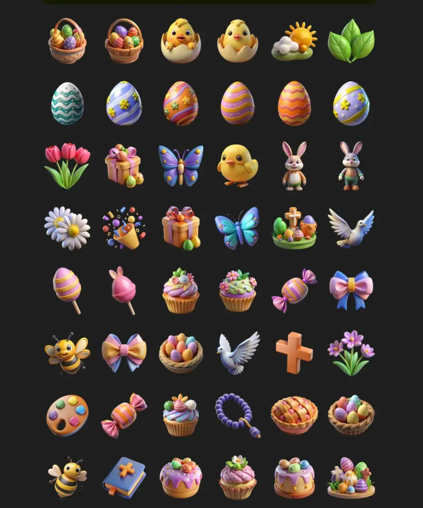 48 Easter Icons in 3D Style (Figma)