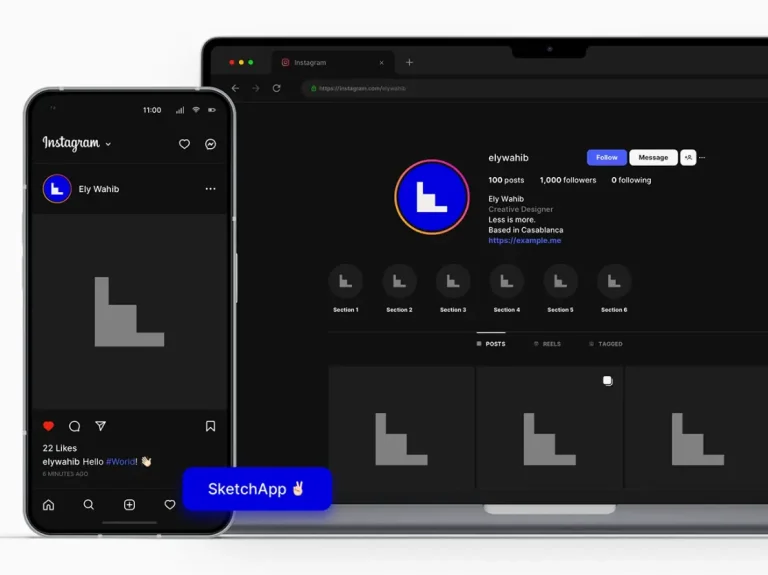 Instagram Profile & Feed Mockup Sketch