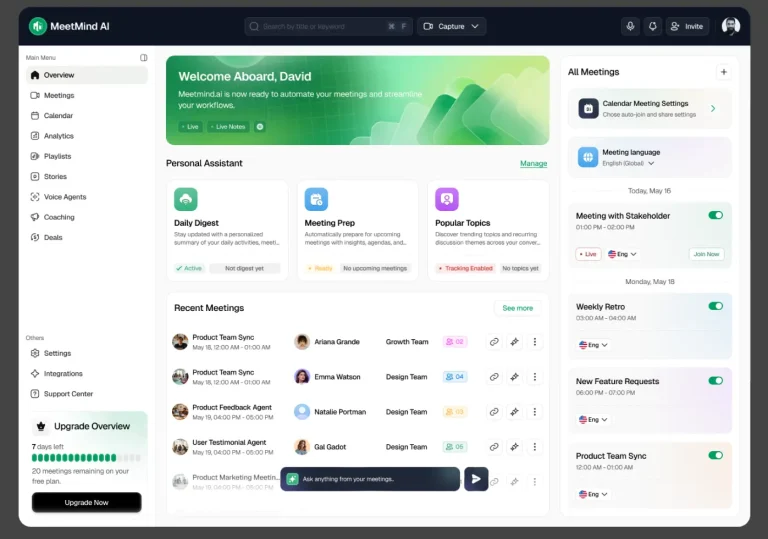 AI Meeting Assistant Dashboard UI Kit for Figma