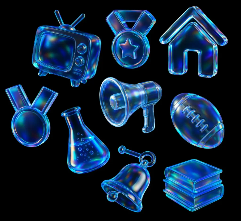230+ Free 3D Glass Icons with Iridescent Effects